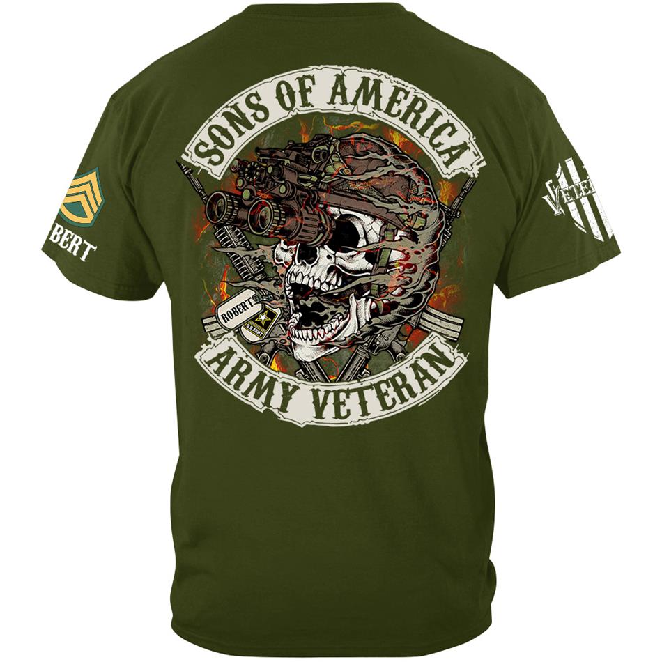 Personalized Veteran Skull Shirt Son Of America Custom All Military Branches Of Service Shirt H2511 Trna