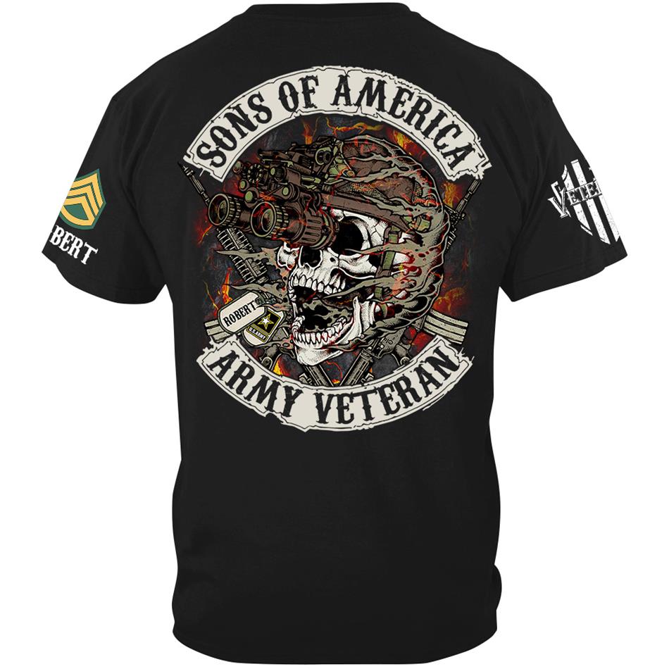 Personalized Veteran Skull Shirt Son Of America Custom All Military Branches Of Service Shirt H2511 Trna