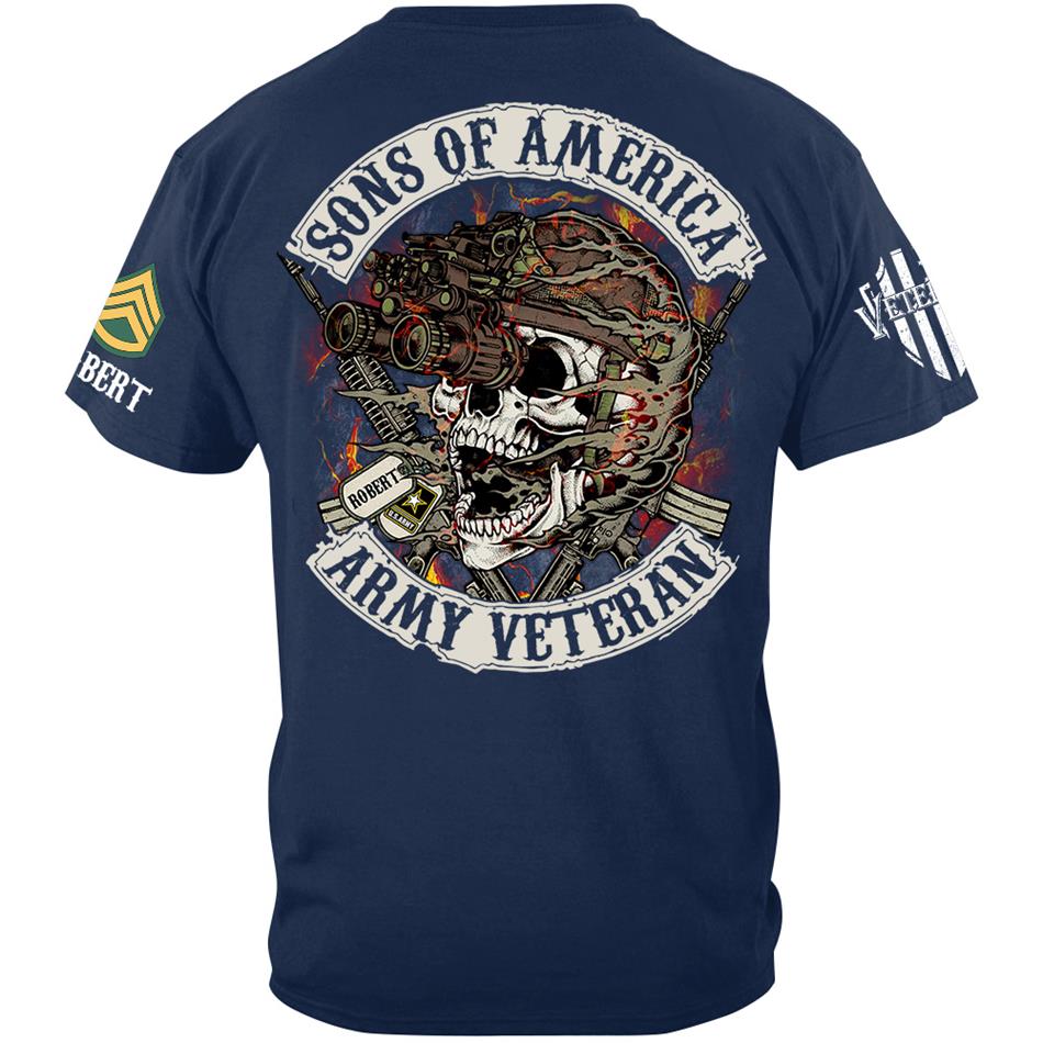 Personalized Veteran Skull Shirt Son Of America Custom All Military Branches Of Service Shirt H2511 Trna
