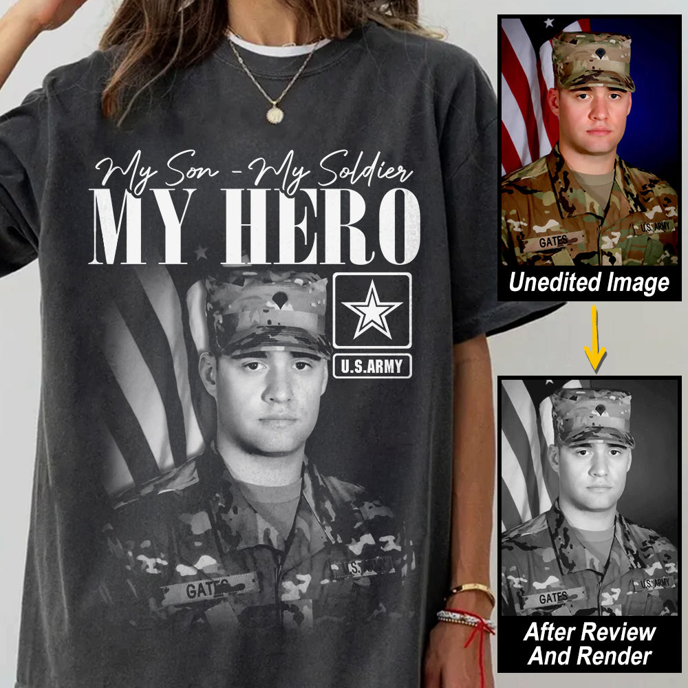 My Son My Soldier My Hero - Washed Tee Retro Bootleg Shirt For Proud Military Mom Dad Sister Family Member Proud Shirt H2511