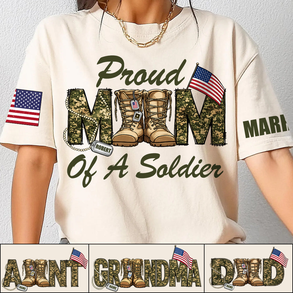 Proud Mom Of A Soldier Camouflage Combat Boots Custom Shirt For Proud Mom Dad Military Family Shirt H2511 Trna