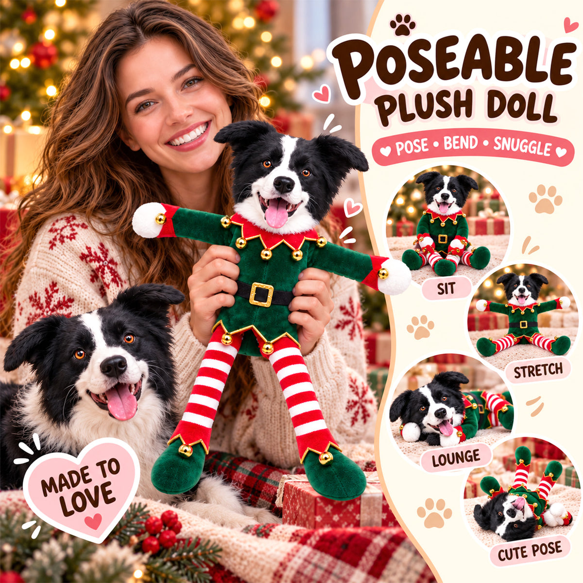My Merry Pup, Personalized Photo Pet Squishy Toy Poseable Plush Doll, Funny Gift For Dog Mom, Dad, Cat Lover T1807 Hv01 TL06