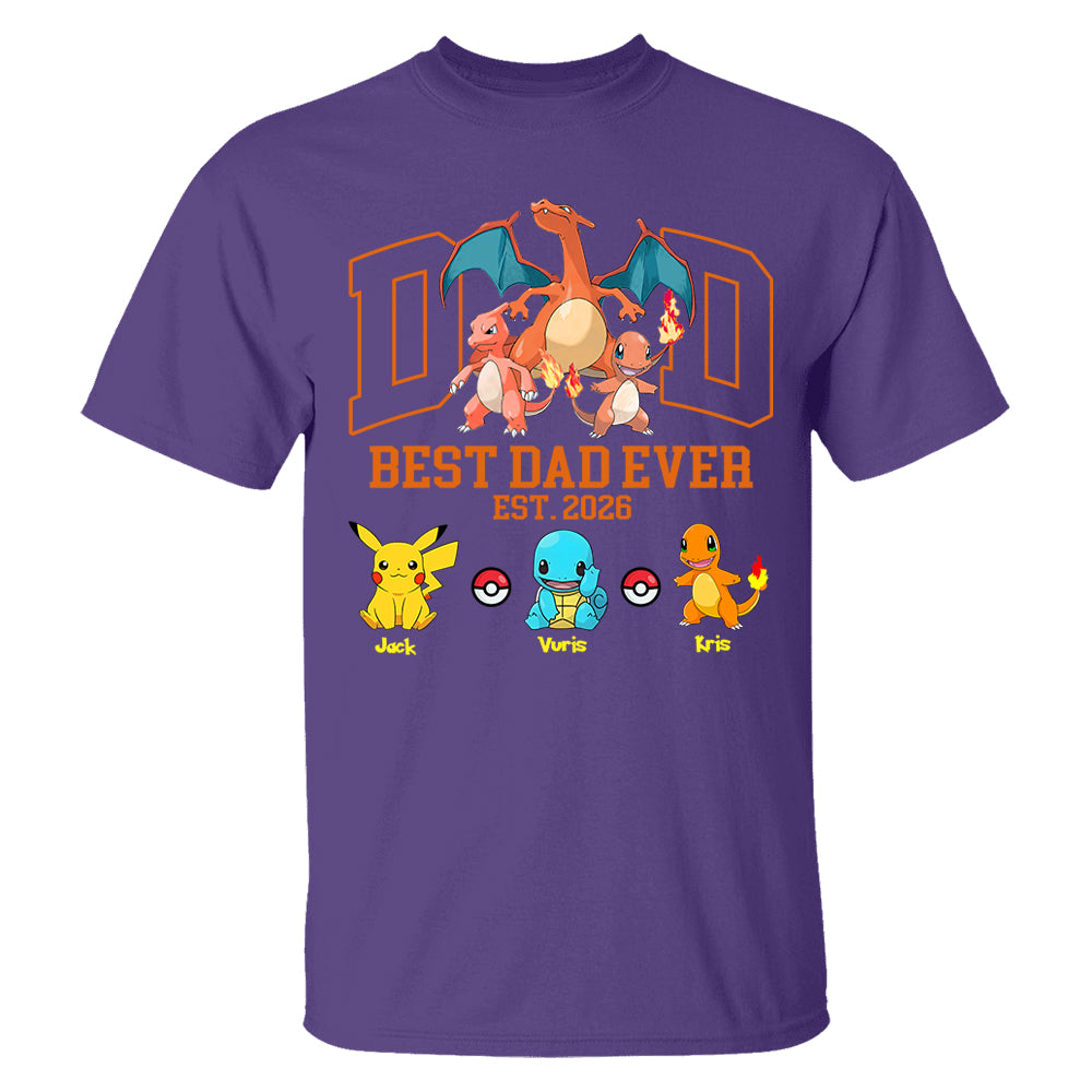 PokeDad Best Dad Ever, Personalized Pokemon Dad Shirt with Custom Kids Name, Gift For Dad, Gift For Grandpa MI209 T24
