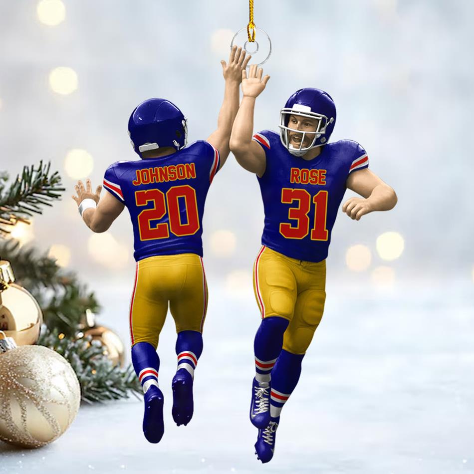 American Teammate High Fives All Around Custom Christmas Ornament 2 Sides Acrylic Ornament For Football Lovers Football Fans H2511 Trna