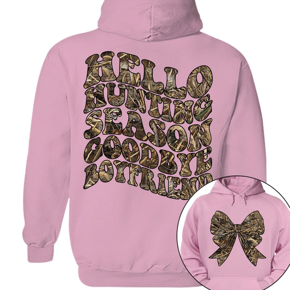 Hello Hunting Season Goodbye Boyfriend Camo Coquette Bow T Shirt Gift for Her H2511