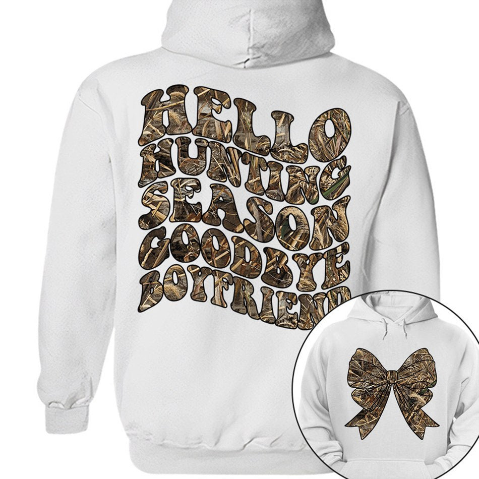 Hello Hunting Season Goodbye Boyfriend Camo Coquette Bow T Shirt Gift for Her H2511