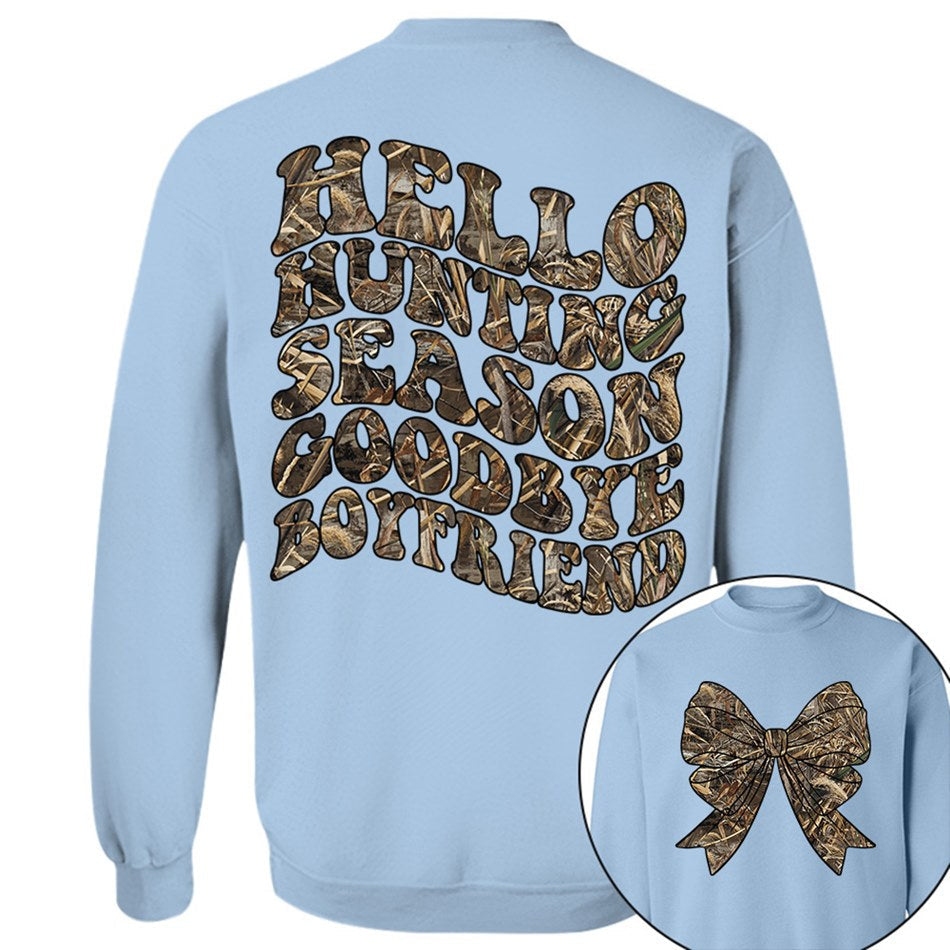 Hello Hunting Season Goodbye Boyfriend Camo Coquette Bow T Shirt Gift for Her H2511