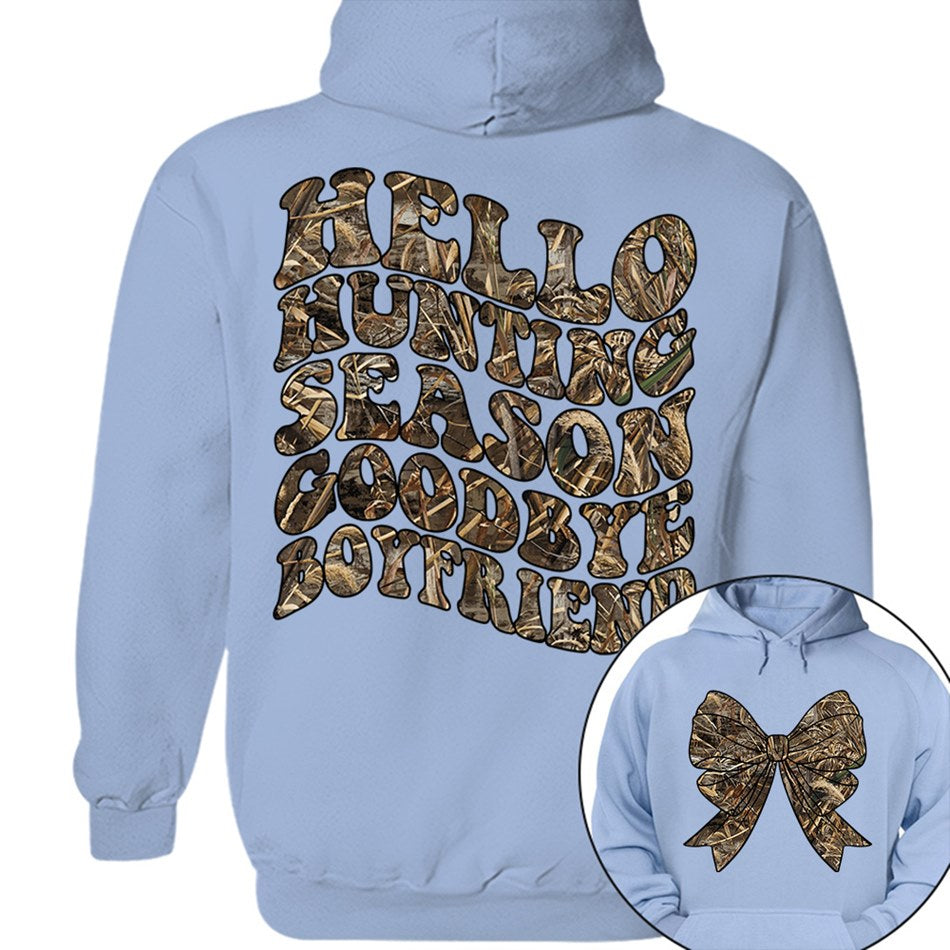 Hello Hunting Season Goodbye Boyfriend Camo Coquette Bow T Shirt Gift for Her H2511