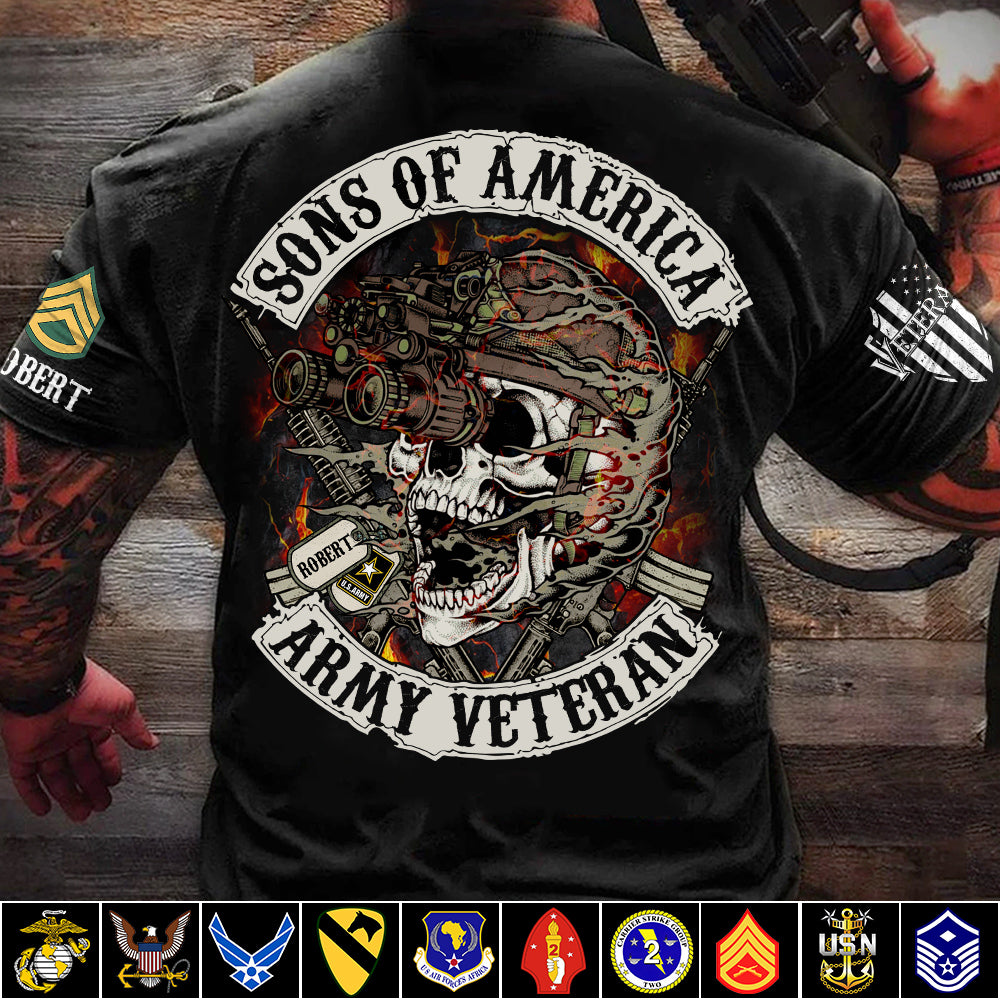 Personalized Veteran Skull Shirt Son Of America Custom All Military Branches Of Service Shirt H2511 Trna