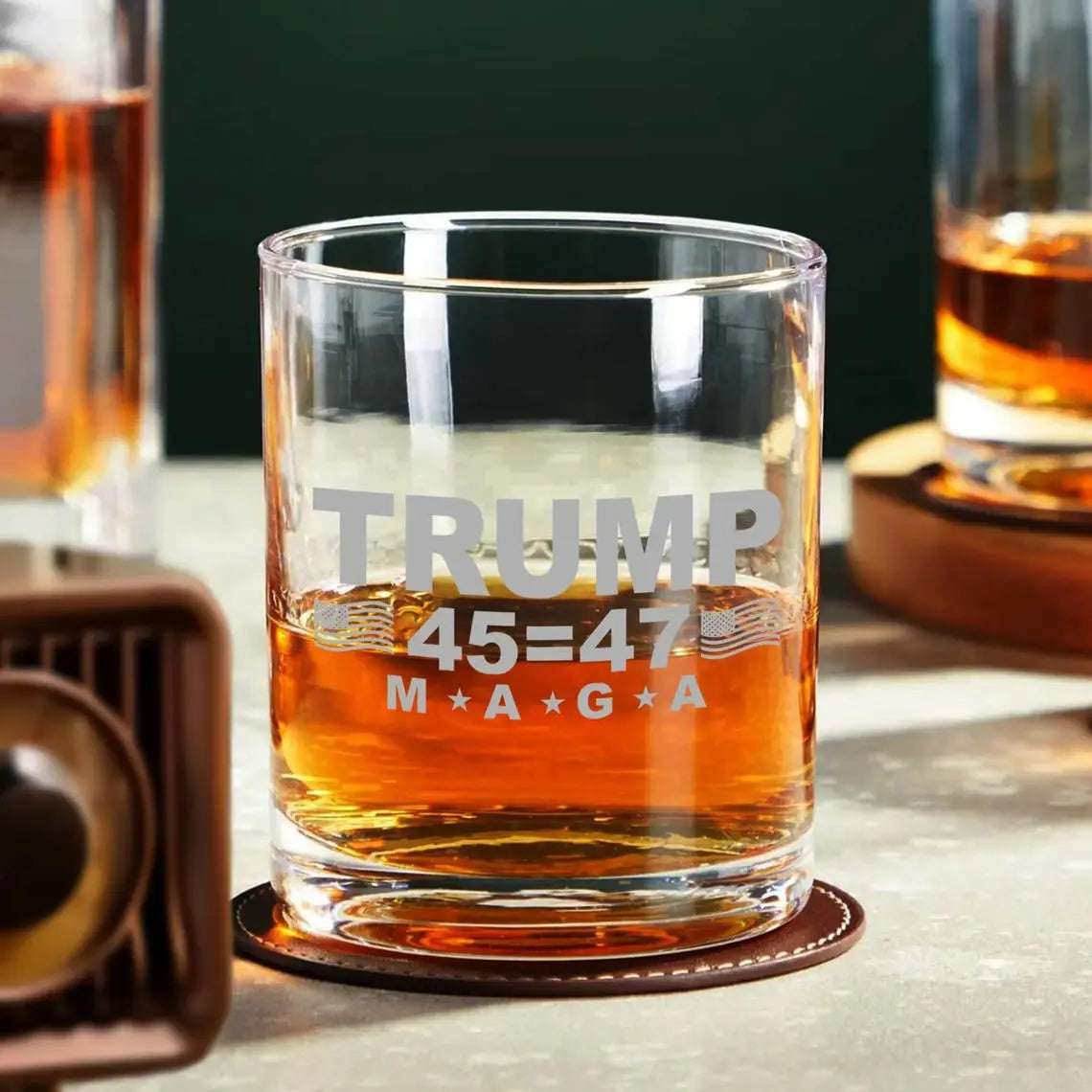 Trump 45 47 MAGA US Flag Whiskey Glass, Trump MAGA Whiskey Glass, Trump Supporter Whiskey Glass H2511