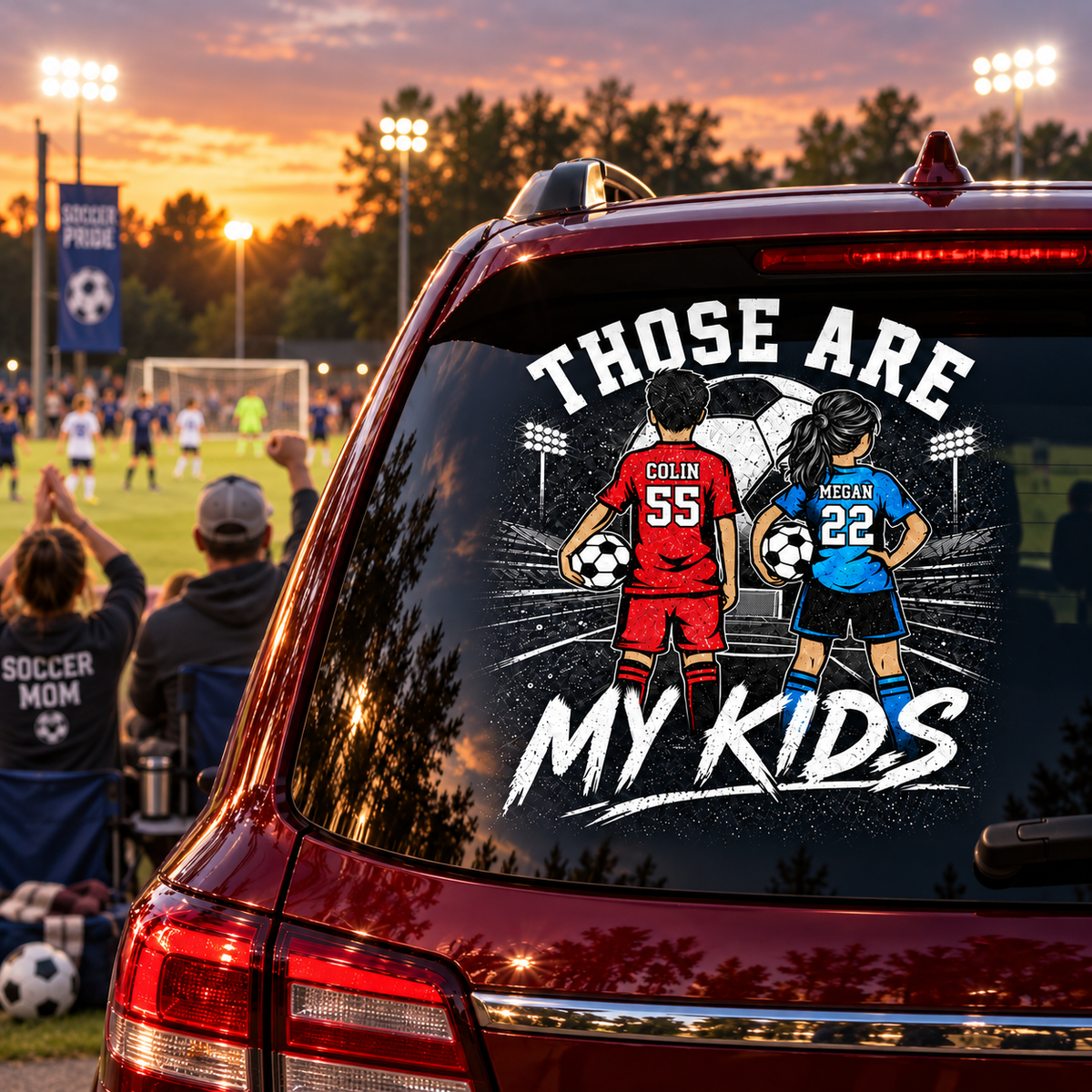 Personalized Those Are My Kids Car Decal, Custom Soccer Player Sticker, Gift for Sports Moms and Dads T1807