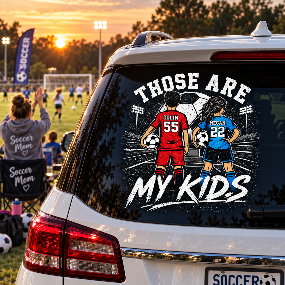 Personalized Those Are My Kids Car Decal, Custom Soccer Player Sticker, Gift for Sports Moms and Dads T1807