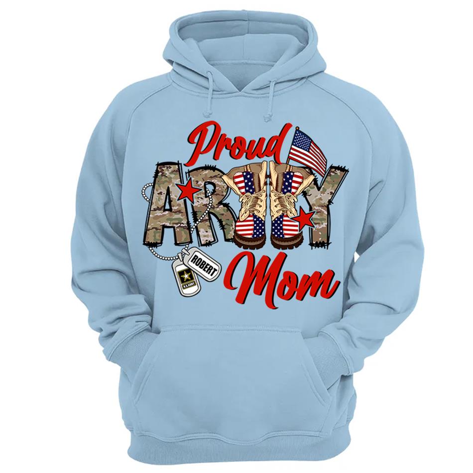 Proud Army Mom Wife Sister Grandma...Custom Soldier's Name 4th July Proud Military Shirt Flag Combat Boots Shirt H2511 Trna