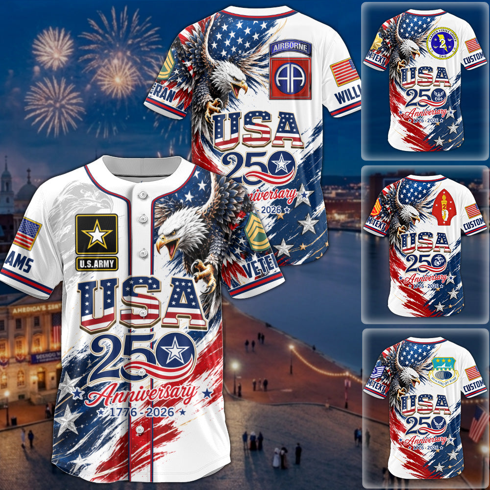 Personalized USA Veteran Baseball Jersey, Custom Name & Number, 250th Anniversary Military Jersey H2511 Trna