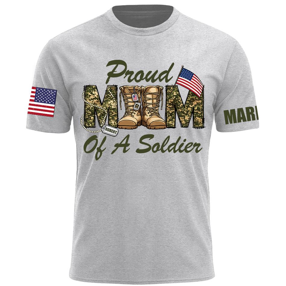 Proud Mom Of A Soldier Camouflage Combat Boots Custom Shirt For Proud Mom Dad Military Family Shirt H2511 Trna