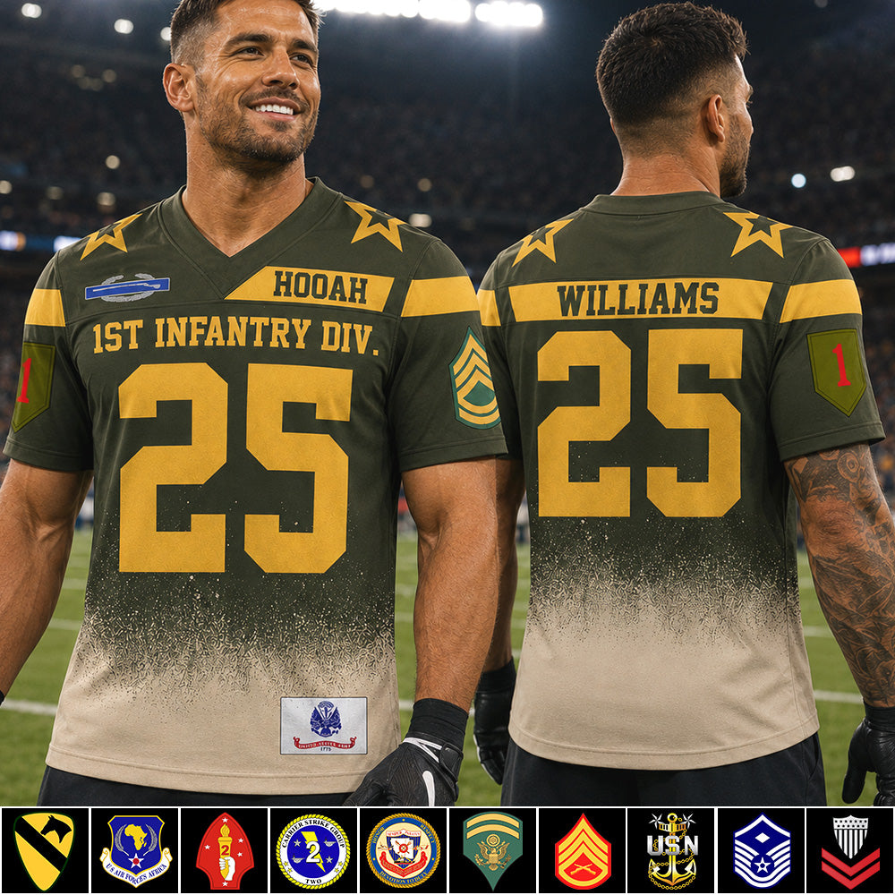 Military Green Football Jersey Custom Division Rank Badges Gift For Proud US Veterans H2511 Trna