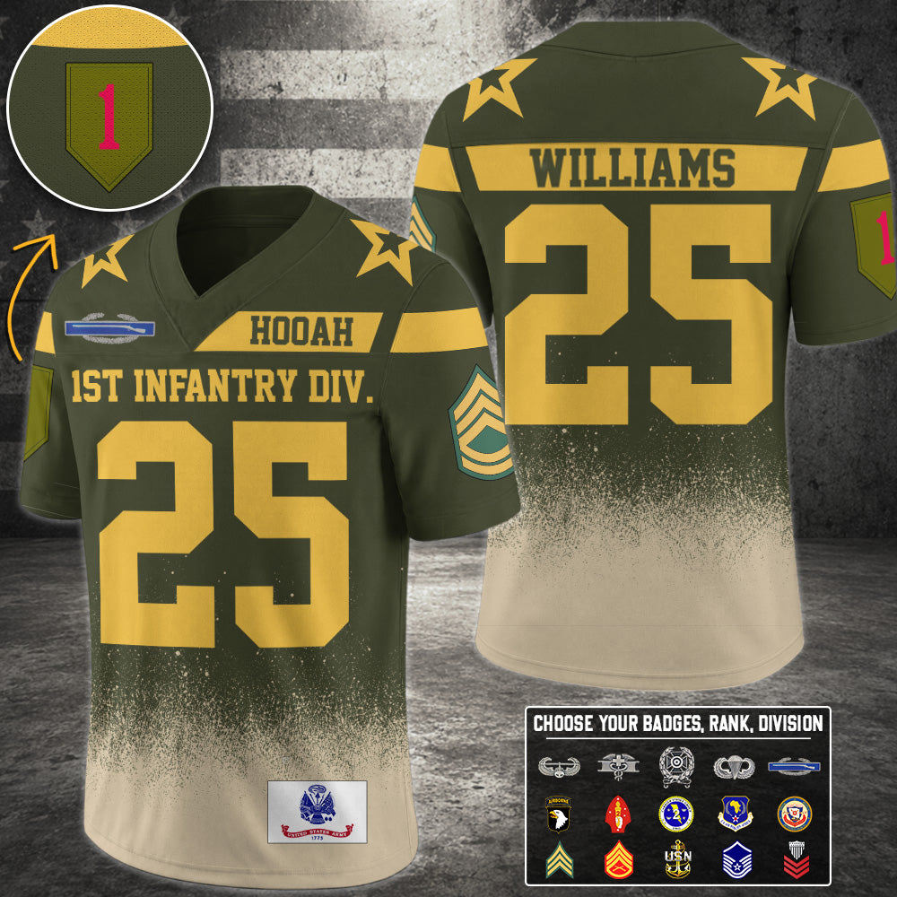 Military Green Football Jersey Custom Division Rank Badges Gift For Proud US Veterans H2511 Trna