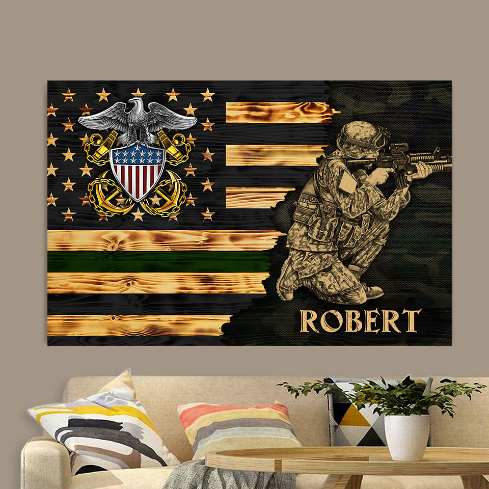 Personalized Branch & Name Half Thin Green Line Soldier Veteran Poster Canvas For Veterans H2511