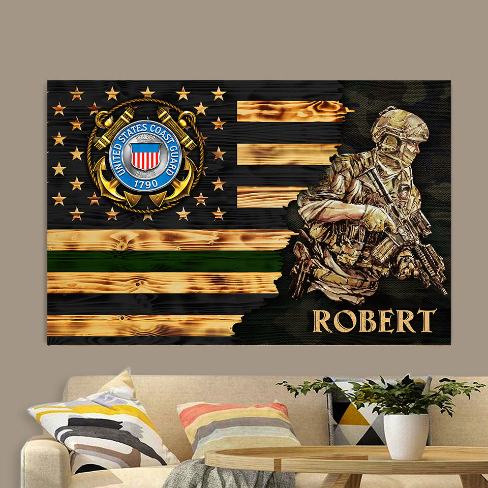 Personalized Branch & Name Half Thin Green Line Soldier Veteran Poster Canvas For Veterans H2511