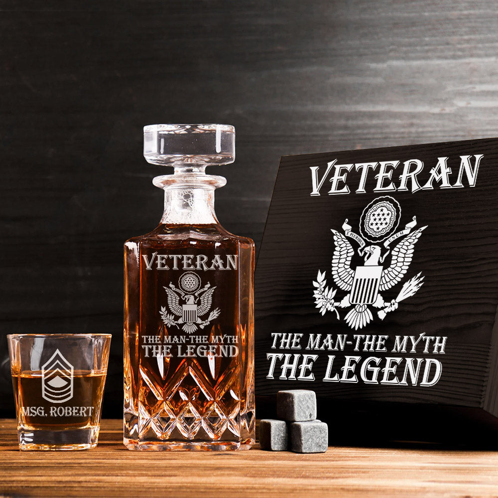 Veteran The Man The Myth The Legend Personalized Whiskey Decanter Set Gift For Veteran Dad Grandpa H2511