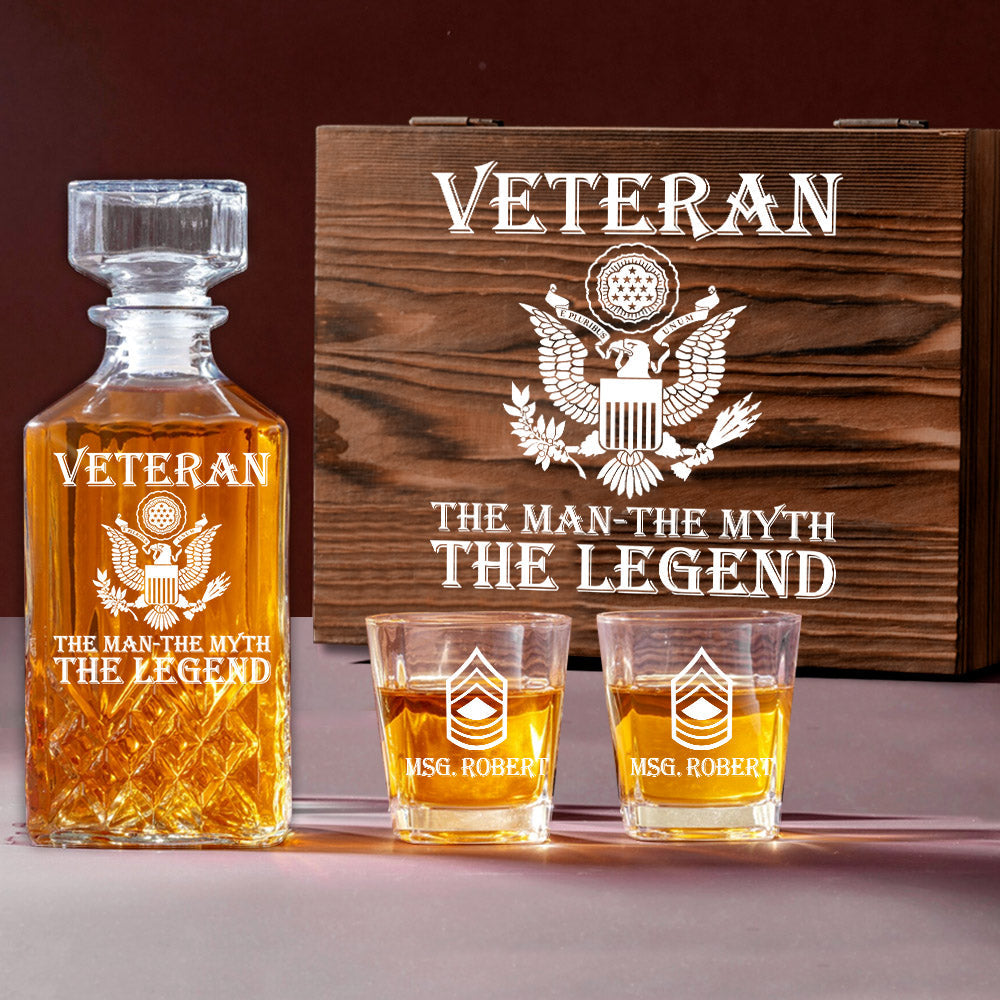 Veteran The Man The Myth The Legend Personalized Whiskey Decanter Set Gift For Veteran Dad Grandpa H2511