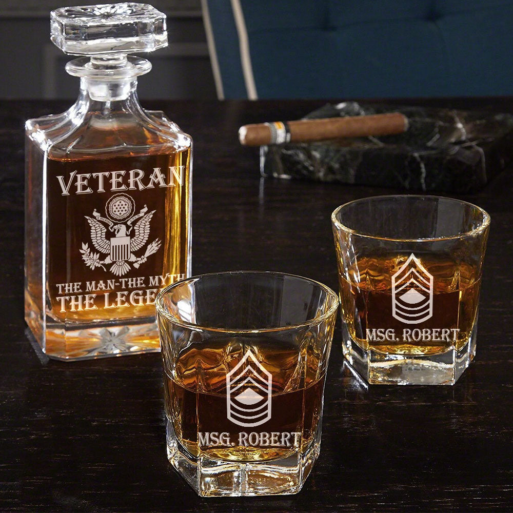 Veteran The Man The Myth The Legend Personalized Whiskey Decanter Set Gift For Veteran Dad Grandpa H2511