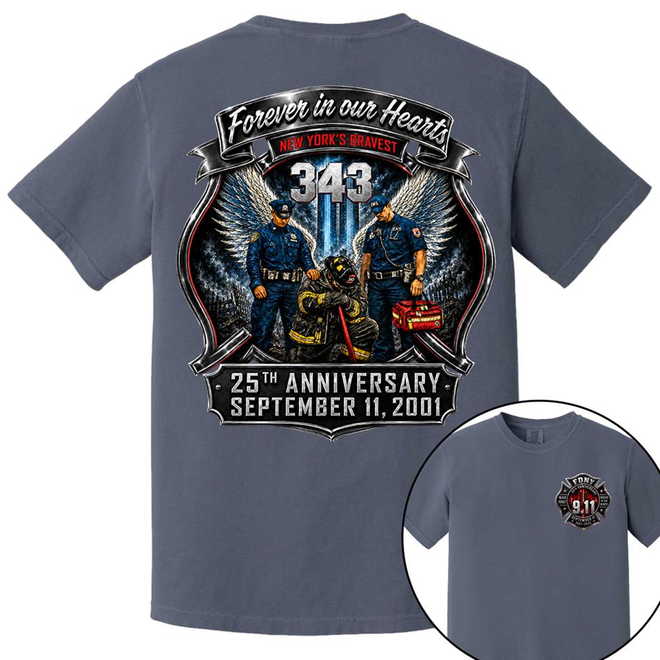 Forever In Our Hearts NY's Braves 9/11 Memorial Firefighter Tribute Shirt, Never Forget 25th Anniversary Shirt H2511 Trna