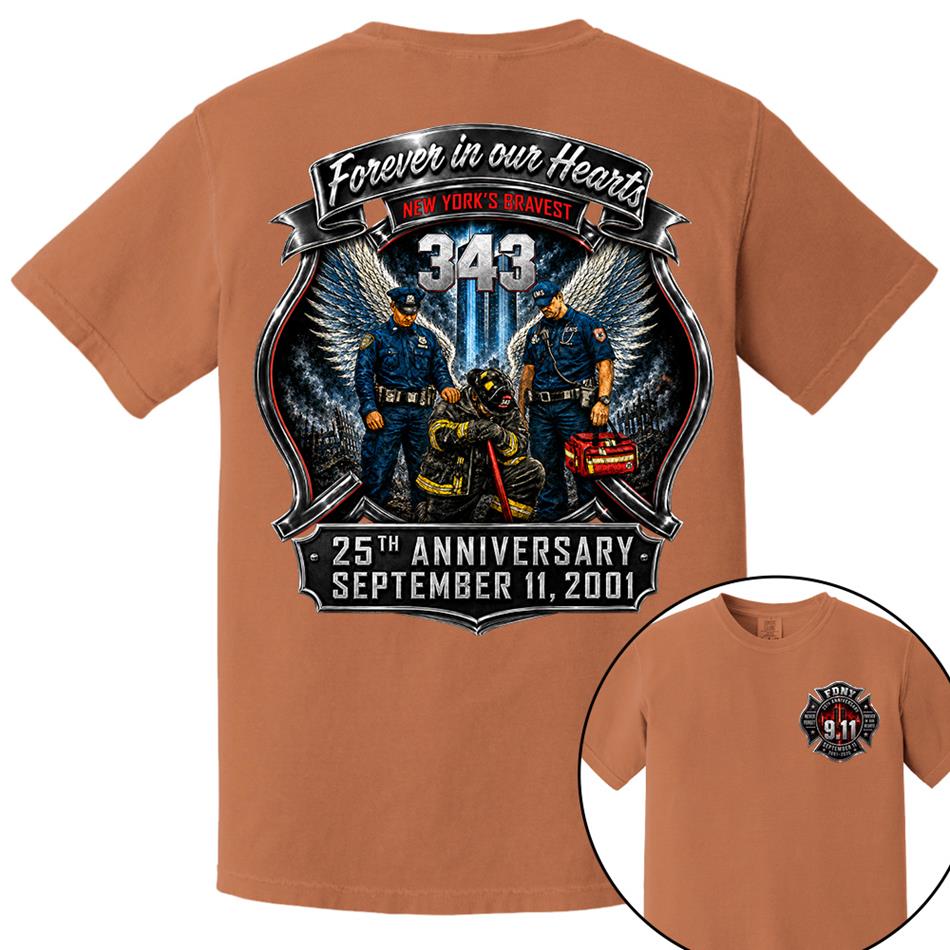 Forever In Our Hearts NY's Braves 9/11 Memorial Firefighter Tribute Shirt, Never Forget 25th Anniversary Shirt H2511 Trna