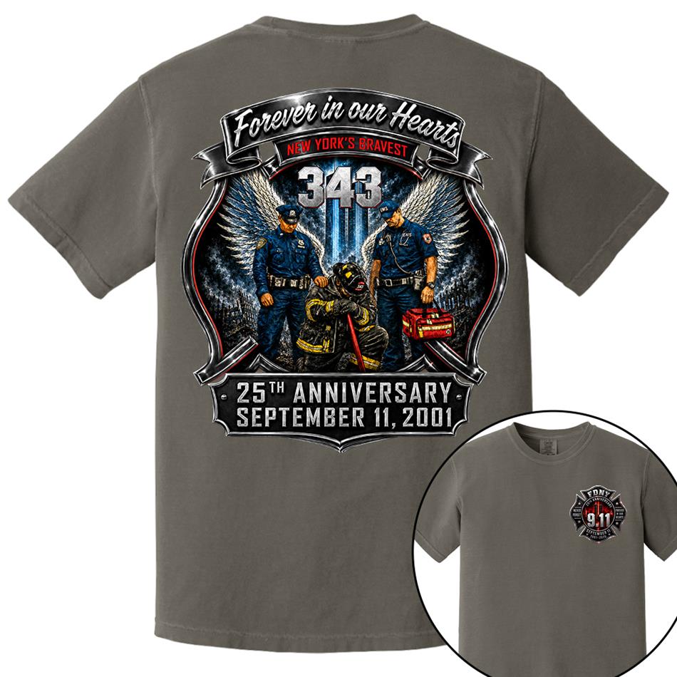 Forever In Our Hearts NY's Braves 9/11 Memorial Firefighter Tribute Shirt, Never Forget 25th Anniversary Shirt H2511 Trna
