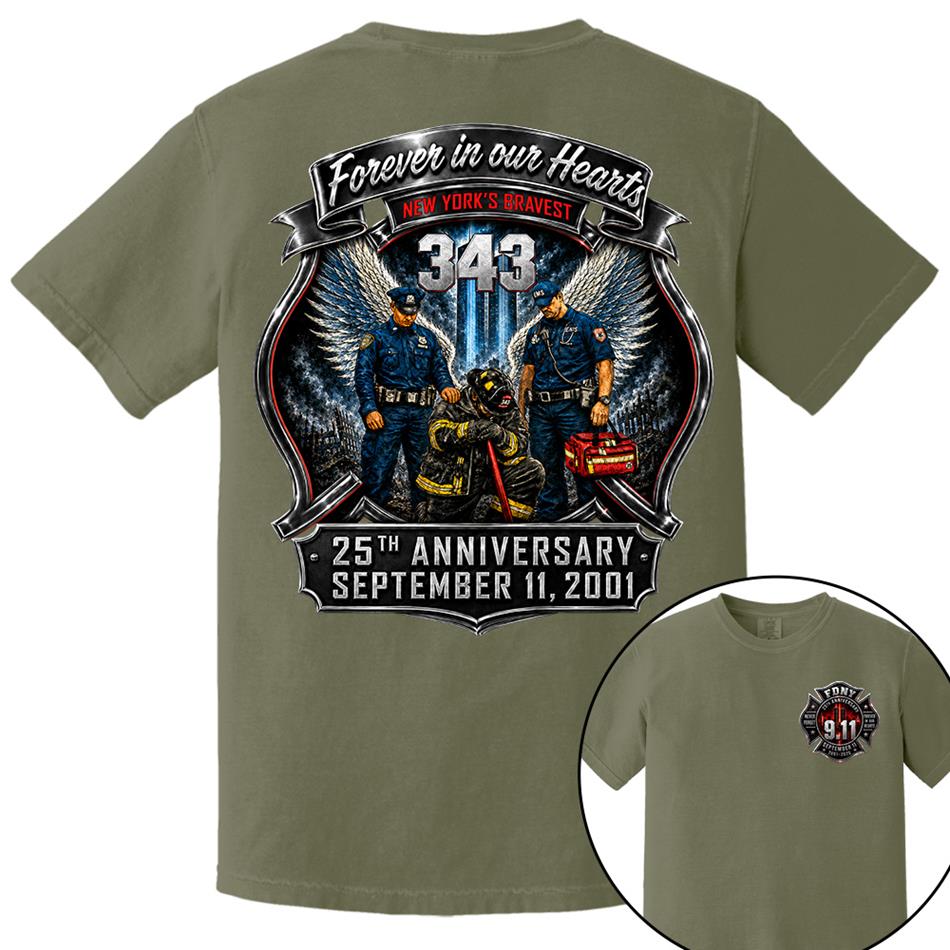Forever In Our Hearts NY's Braves 9/11 Memorial Firefighter Tribute Shirt, Never Forget 25th Anniversary Shirt H2511 Trna