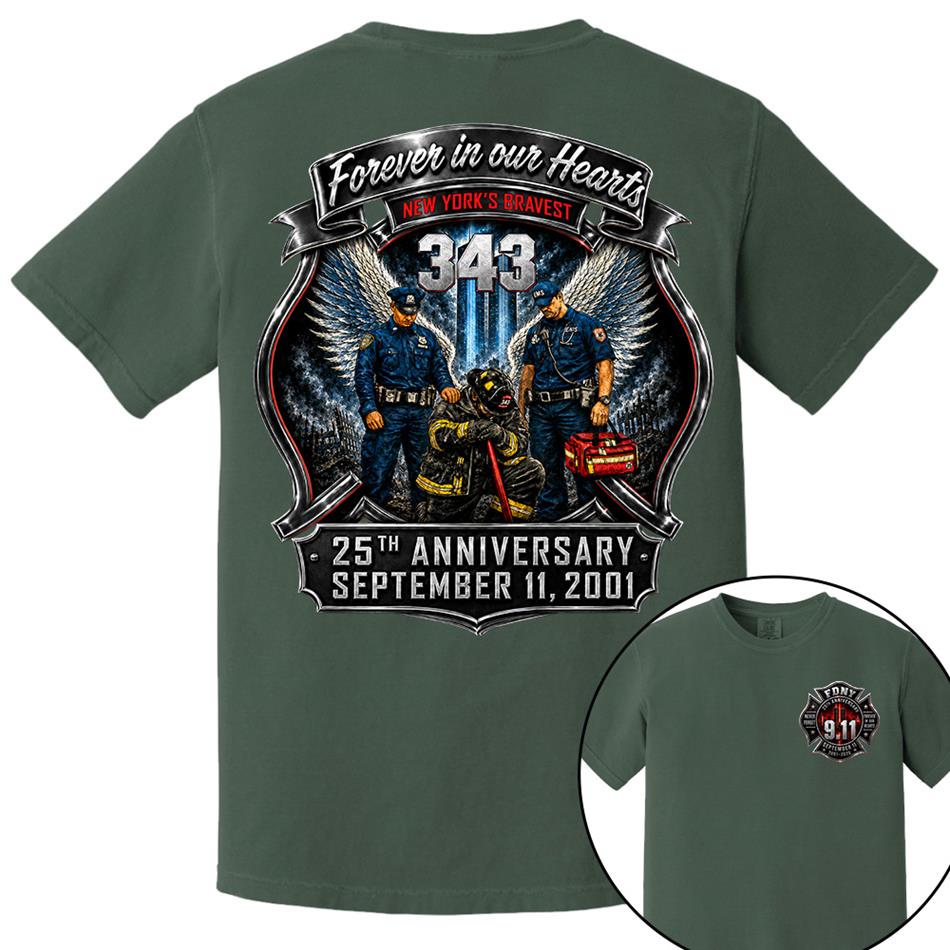 Forever In Our Hearts NY's Braves 9/11 Memorial Firefighter Tribute Shirt, Never Forget 25th Anniversary Shirt H2511 Trna