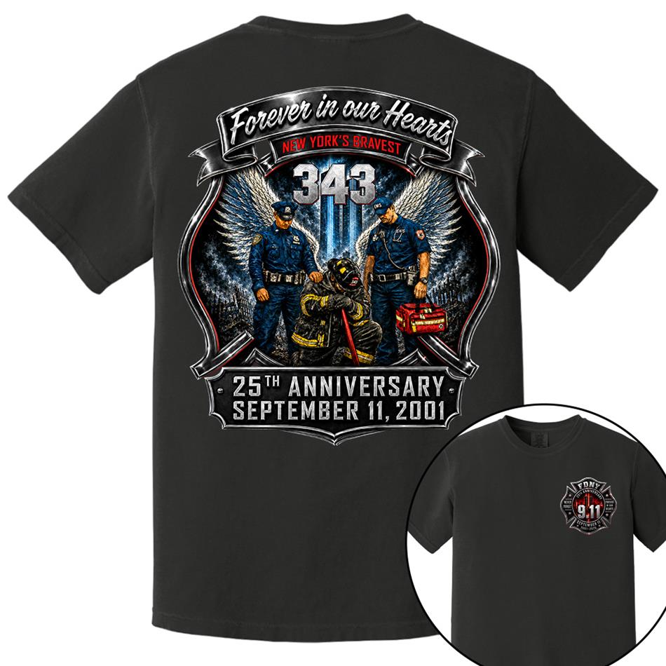 Forever In Our Hearts NY's Braves 9/11 Memorial Firefighter Tribute Shirt, Never Forget 25th Anniversary Shirt H2511 Trna