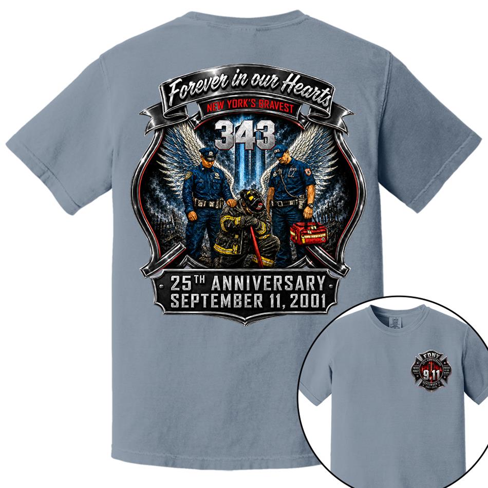 Forever In Our Hearts NY's Braves 9/11 Memorial Firefighter Tribute Shirt, Never Forget 25th Anniversary Shirt H2511 Trna