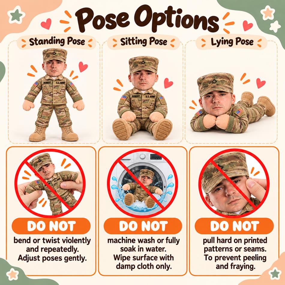 Custom Any Photo - Personalized Veteran Posable Plush Doll H2511 Trna KL07