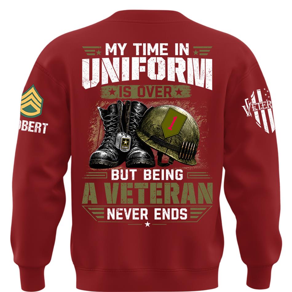 My Time In Uniform Is Over But Being A Veteran Never Ends Custom Division Rank Shirt For Proud Veteran Dad Grandpa H2511 Trna