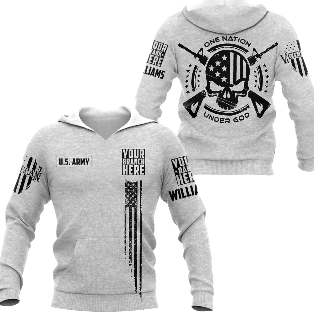 One Nation Under God Skull American Flag Perosnalized All Over Print Shirt For Veteran H2511