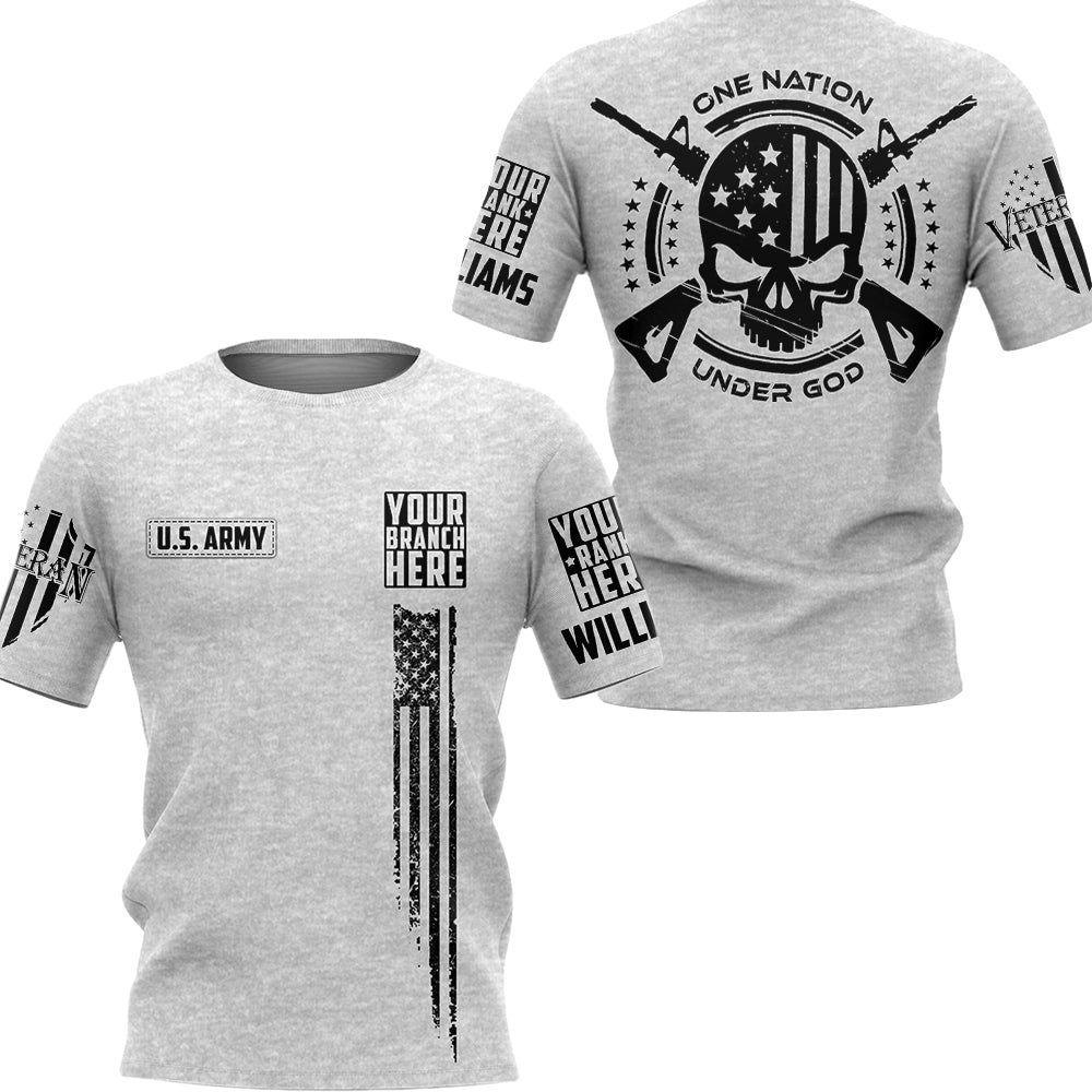 One Nation Under God Skull American Flag Perosnalized All Over Print Shirt For Veteran H2511