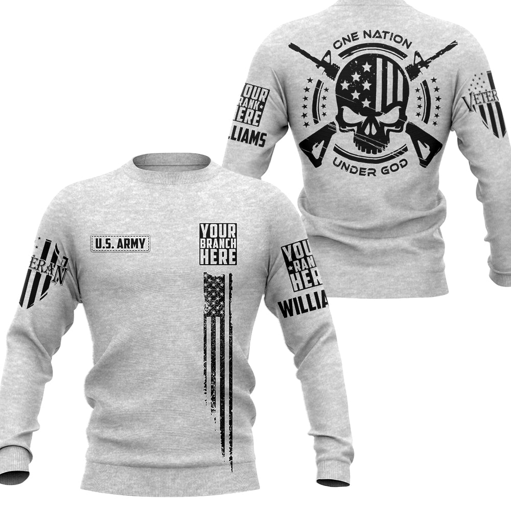 One Nation Under God Skull American Flag Perosnalized All Over Print Shirt For Veteran H2511