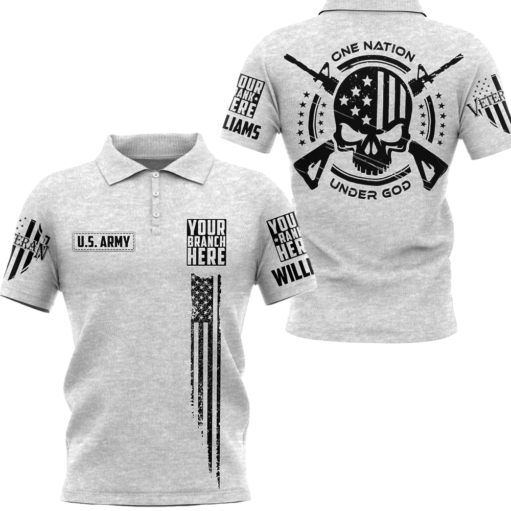 One Nation Under God Skull American Flag Perosnalized All Over Print Shirt For Veteran H2511