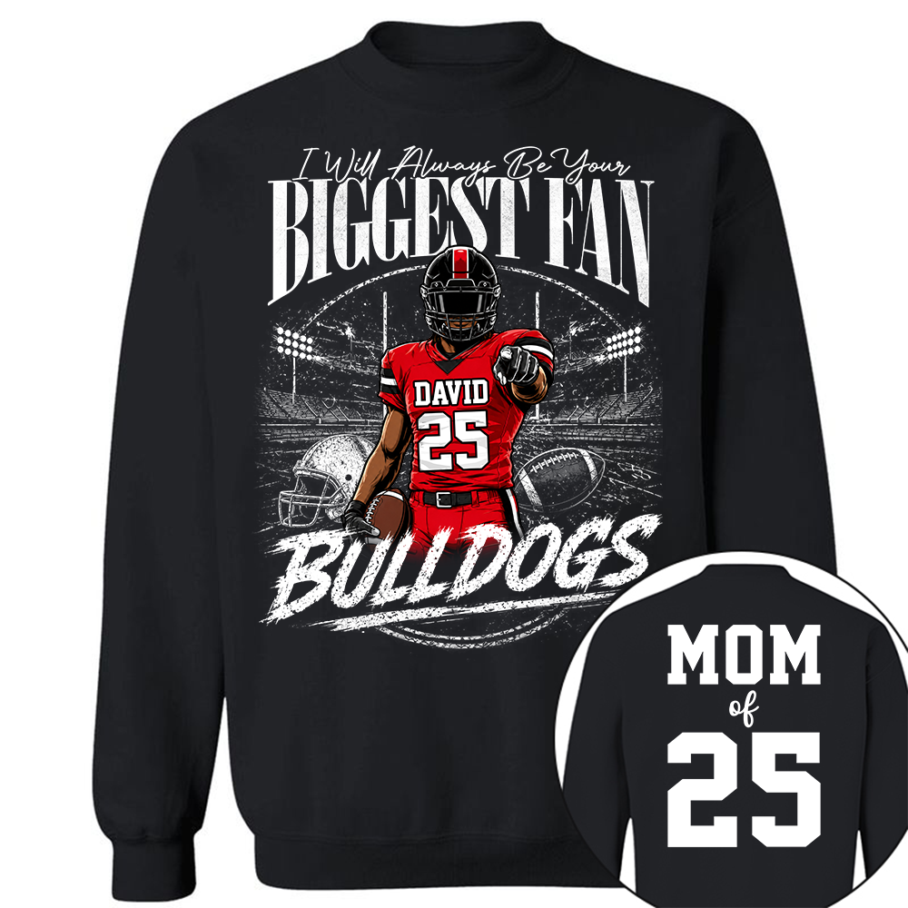 I'll Always Be Your Biggest Fan, Personalized Football Mom Shirt, Custom Player Name & Number Tee, Game Day Mom Gift Na02 Hv01