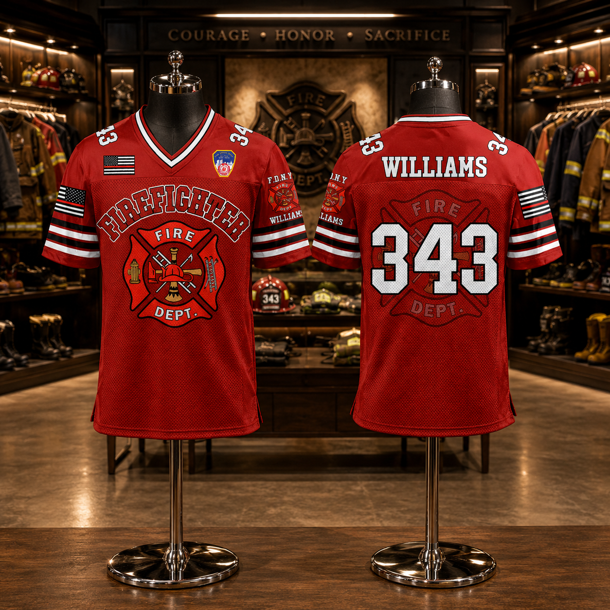 US Firefighter Football Jersey Custom Dept Name Number Firefighter Retirement Fireman Dad Grandpa H2511
