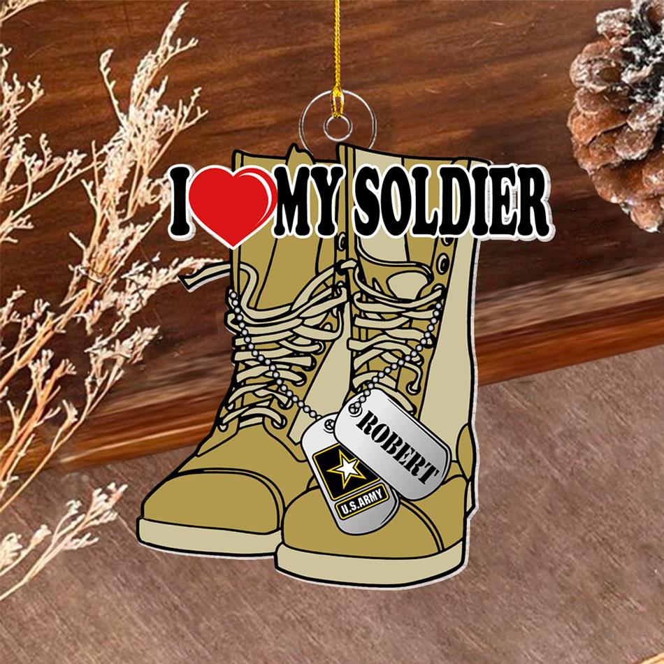 I Love My Soldier Proud Army Mom Dad Family Custom Christmas Acrylic Ornament H2511