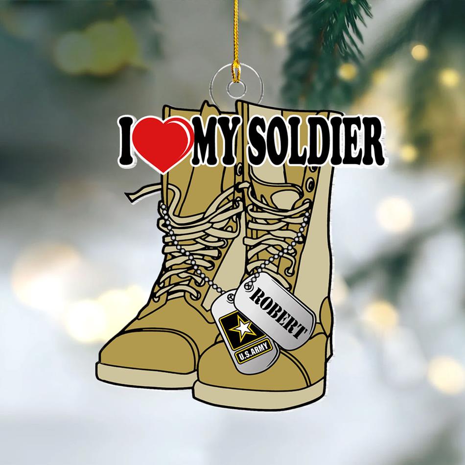 I Love My Soldier Proud Army Mom Dad Family Custom Christmas Acrylic Ornament H2511