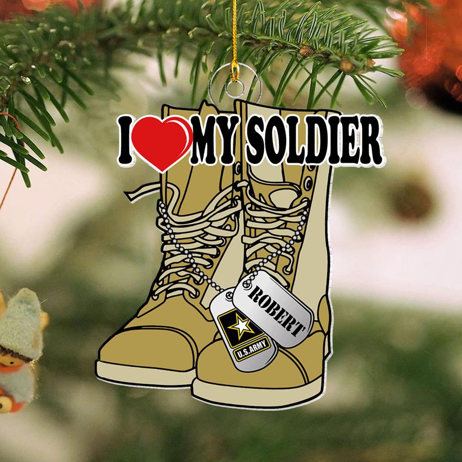 I Love My Soldier Proud Army Mom Dad Family Custom Christmas Acrylic Ornament H2511