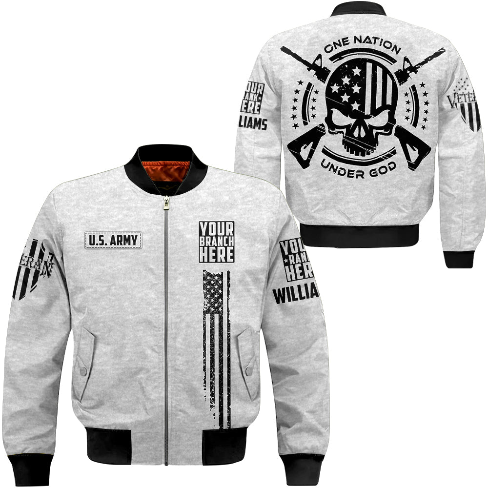 One Nation Under God Skull American Flag Perosnalized All Over Print Shirt For Veteran H2511