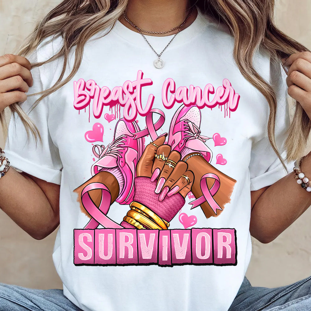 Breast Cancer Survivor Afro Girl Sneakers Pink Ribbon Shirt H2511 Trna