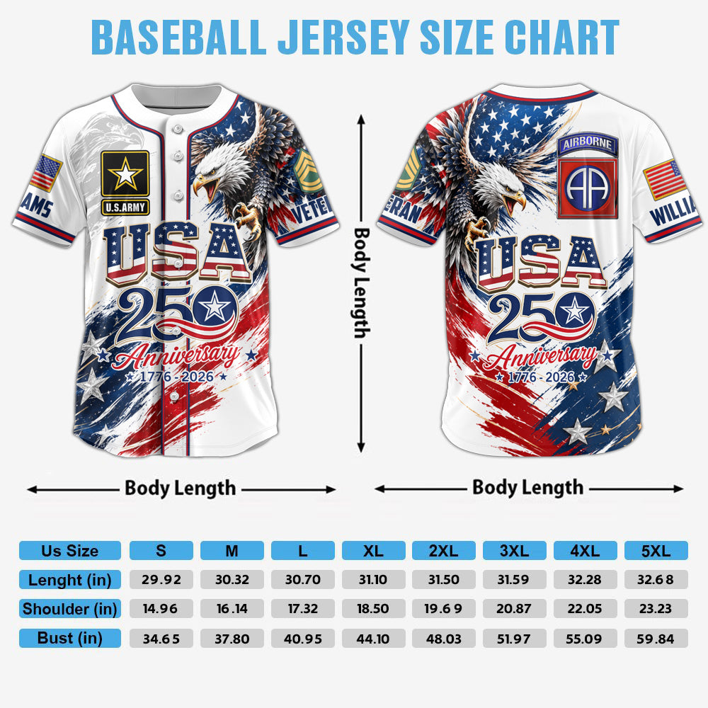 Personalized USA Veteran Baseball Jersey, Custom Name & Number, 250th Anniversary Military Jersey H2511 Trna