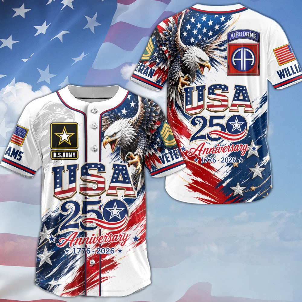 Personalized USA Veteran Baseball Jersey, Custom Name & Number, 250th Anniversary Military Jersey H2511 Trna
