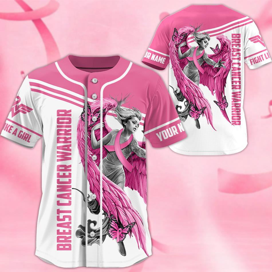 Breast Cancer Pink Ribbon Angle Warrior Baseball Jersey Shirt For Breast Cancer Warrior Survivor H2511 Trna