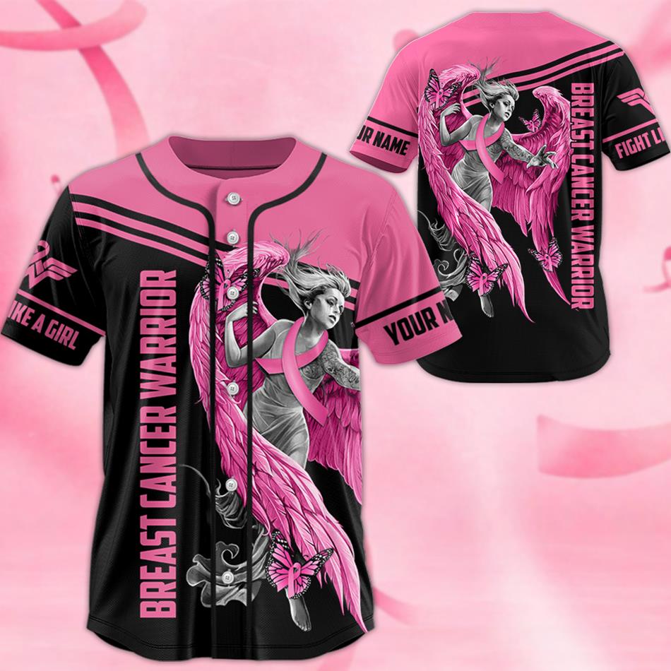 Breast Cancer Pink Ribbon Angle Warrior Baseball Jersey Shirt For Breast Cancer Warrior Survivor H2511 Trna